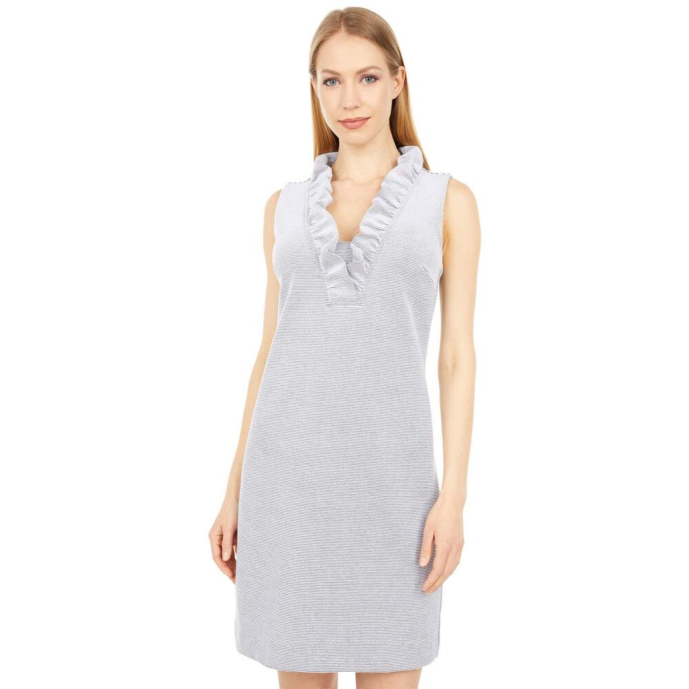 Lilly Pulitzer Tisbury Dress Striped Sleeveless Ruffle Knit Shift Gray White XL